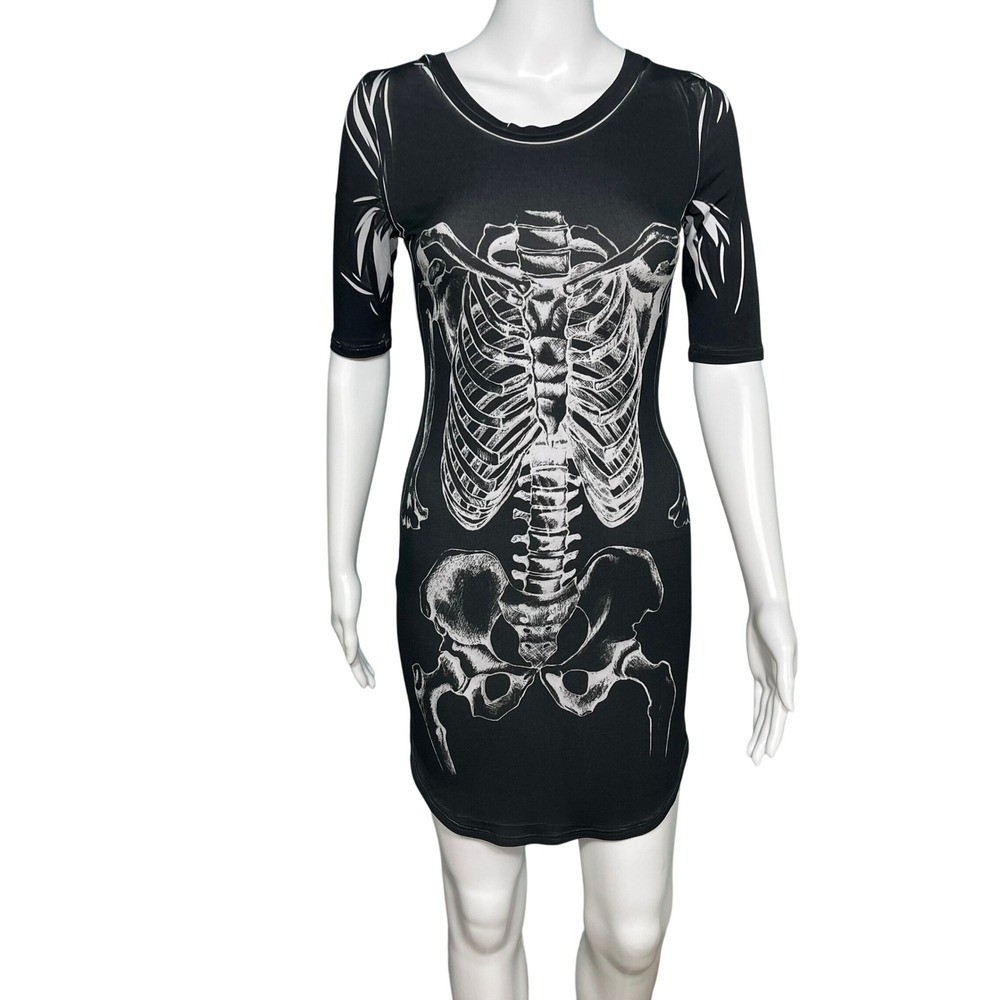 rue21 Skeleton Print Bodycon Mini Dress Alt Emo Gothic Halloween Tumblr Era Y2K